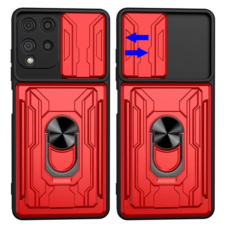 Дерзатель с Высокой Защитой от Скрещивания PC + TPU Slide Lins Case с Подставкой Для Крепления Для Автомобиля Для Samsung Galaxy A22 4G (версия Eu) - Серый