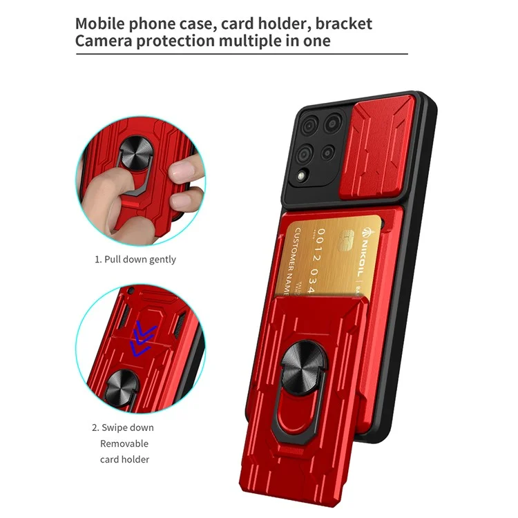 Дерзатель с Высокой Защитой от Скрещивания PC + TPU Slide Lins Case с Подставкой Для Крепления Для Автомобиля Для Samsung Galaxy A22 4G (версия Eu) - Серый