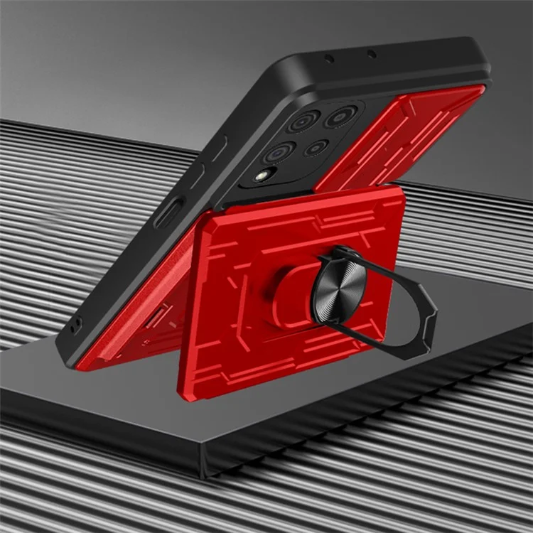 Дерзатель с Высокой Защитой от Скрещивания PC + TPU Slide Lins Case с Подставкой Для Крепления Для Автомобиля Для Samsung Galaxy A22 4G (версия Eu) - Серый