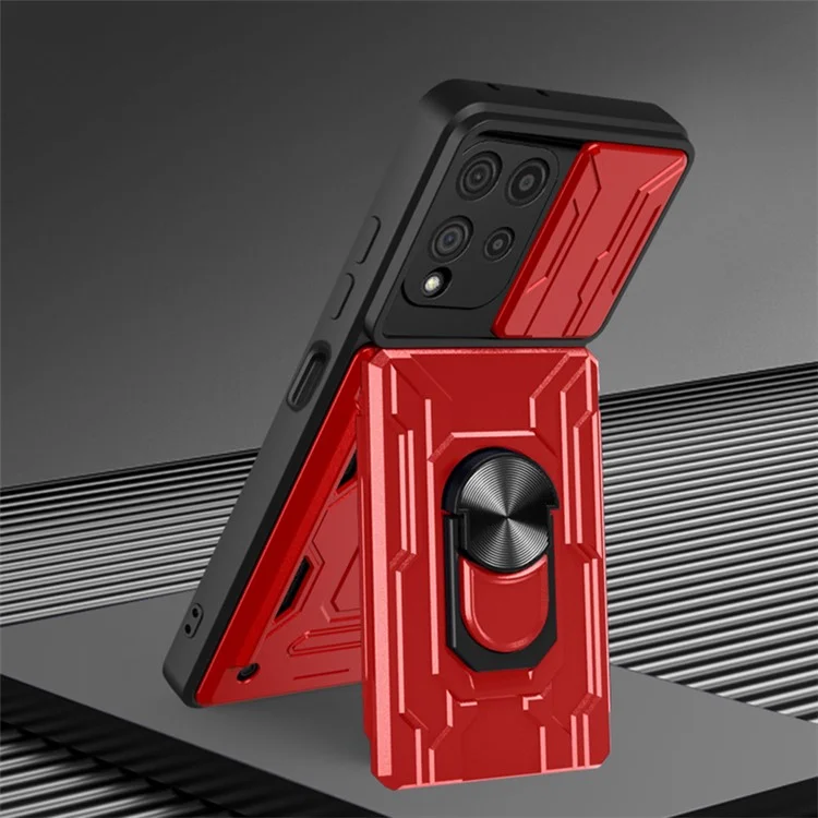Дерзатель с Высокой Защитой от Скрещивания PC + TPU Slide Lins Case с Подставкой Для Крепления Для Автомобиля Для Samsung Galaxy A22 4G (версия Eu) - Серый