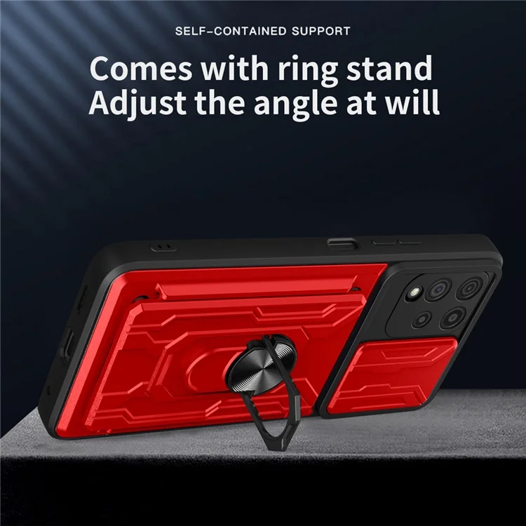 Дерзатель с Высокой Защитой от Скрещивания PC + TPU Slide Lins Case с Подставкой Для Крепления Для Автомобиля Для Samsung Galaxy A22 4G (версия Eu) - Серый
