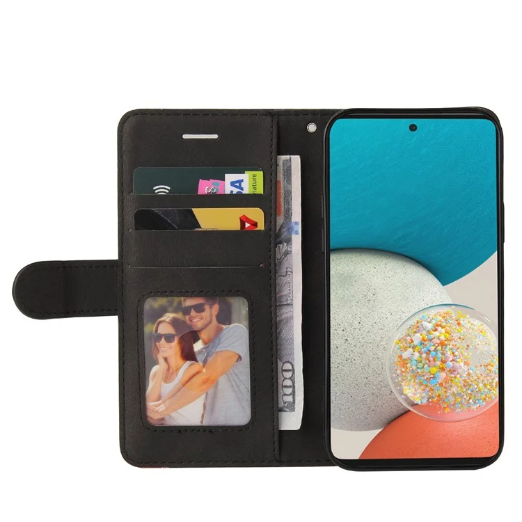 For Samsung Galaxy A53 5G Leather Case Wallet Stand Color Splicing Phone Cover - Black