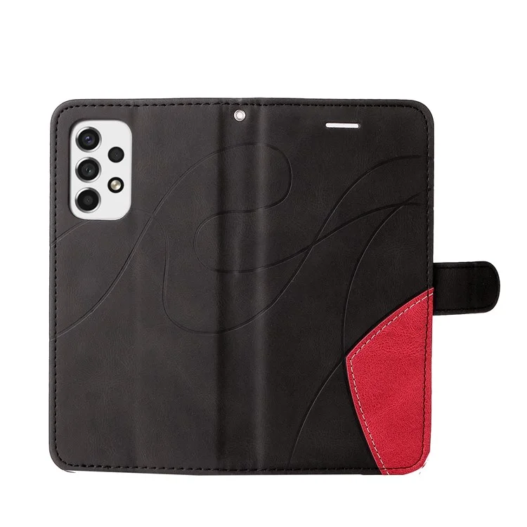For Samsung Galaxy A53 5G Leather Case Wallet Stand Color Splicing Phone Cover - Black