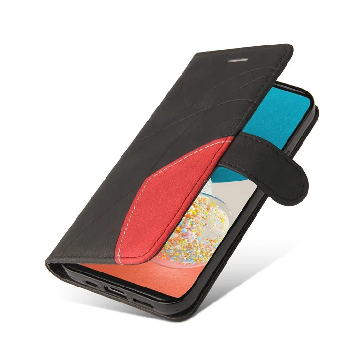 For Samsung Galaxy A53 5G Leather Case Wallet Stand Color Splicing Phone Cover - Black