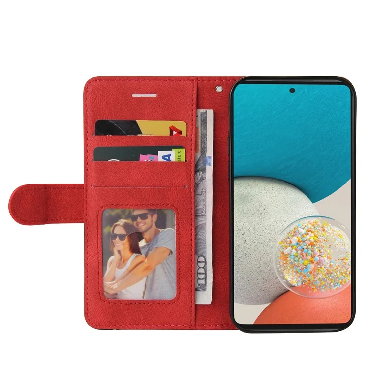 KT Leather Series-1 Dual-color Splicing PU Leather Protective Case Wallet Stand Mobile Phone Cover with Hand Strap for Samsung Galaxy A53 5G - Vermelho