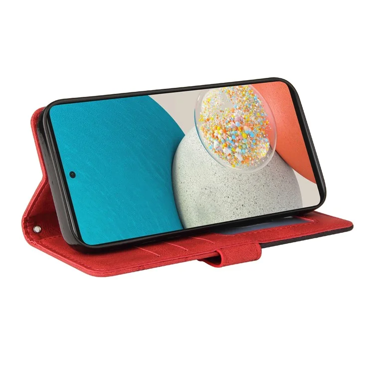 KT Leather Series-1 Dual-color Splicing PU Leather Protective Case Wallet Stand Mobile Phone Cover with Hand Strap for Samsung Galaxy A53 5G - Vermelho
