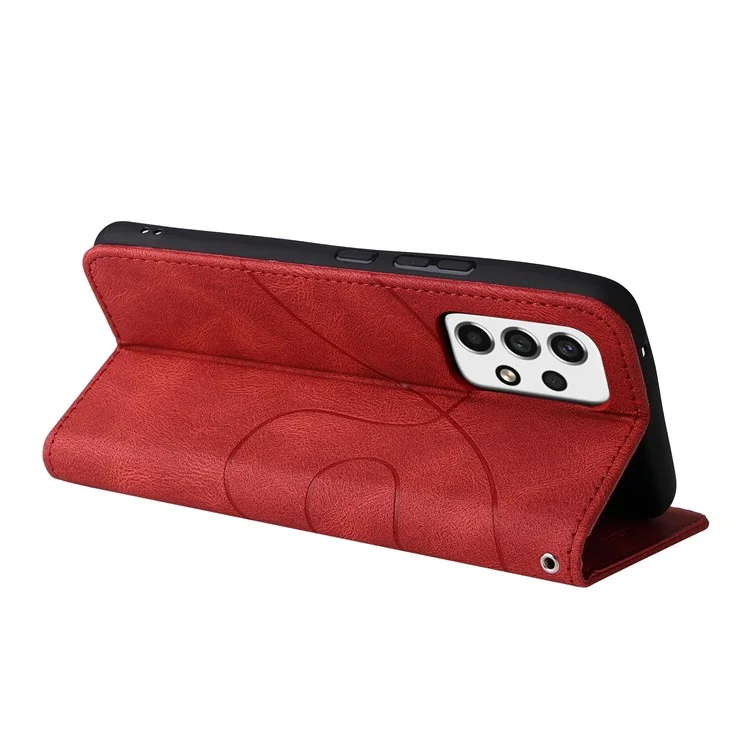 KT Leather Series-1 Dual-color Splicing PU Leather Protective Case Wallet Stand Mobile Phone Cover with Hand Strap for Samsung Galaxy A53 5G - Vermelho