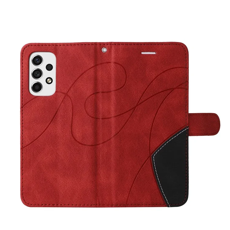 KT Leather Series-1 Dual-color Splicing PU Leather Protective Case Wallet Stand Mobile Phone Cover with Hand Strap for Samsung Galaxy A53 5G - Vermelho