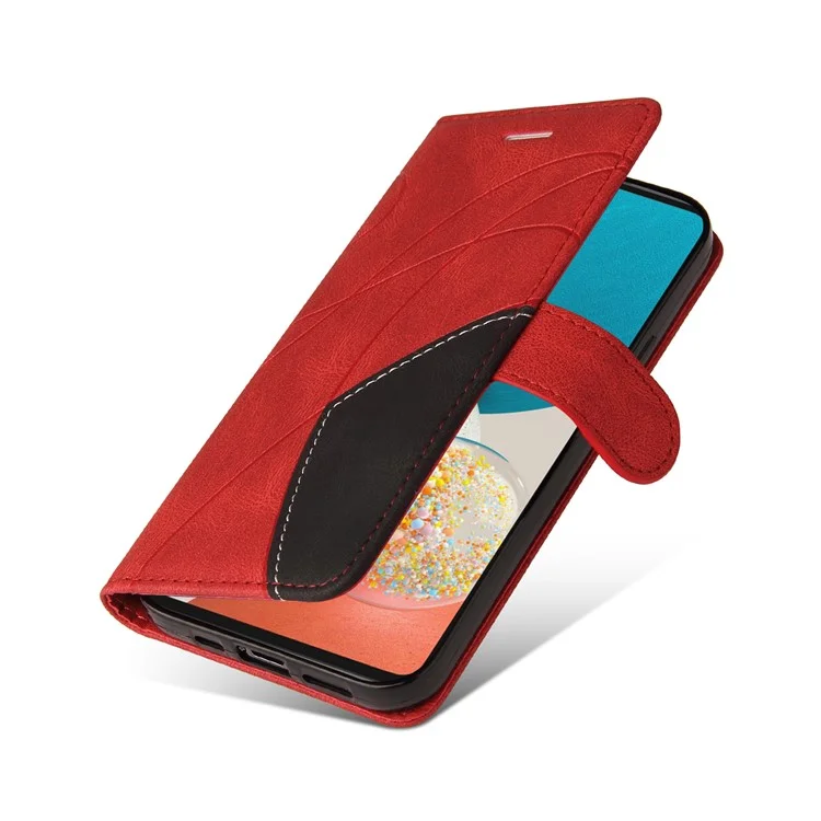 KT Leather Series-1 Dual-color Splicing PU Leather Protective Case Wallet Stand Mobile Phone Cover with Hand Strap for Samsung Galaxy A53 5G - Vermelho