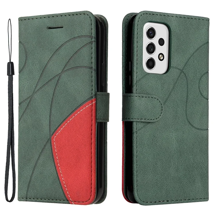 For Samsung Galaxy A53 5G Leather Case Wallet Stand Color Splicing Phone Cover - Green