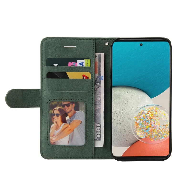 For Samsung Galaxy A53 5G Leather Case Wallet Stand Color Splicing Phone Cover - Green