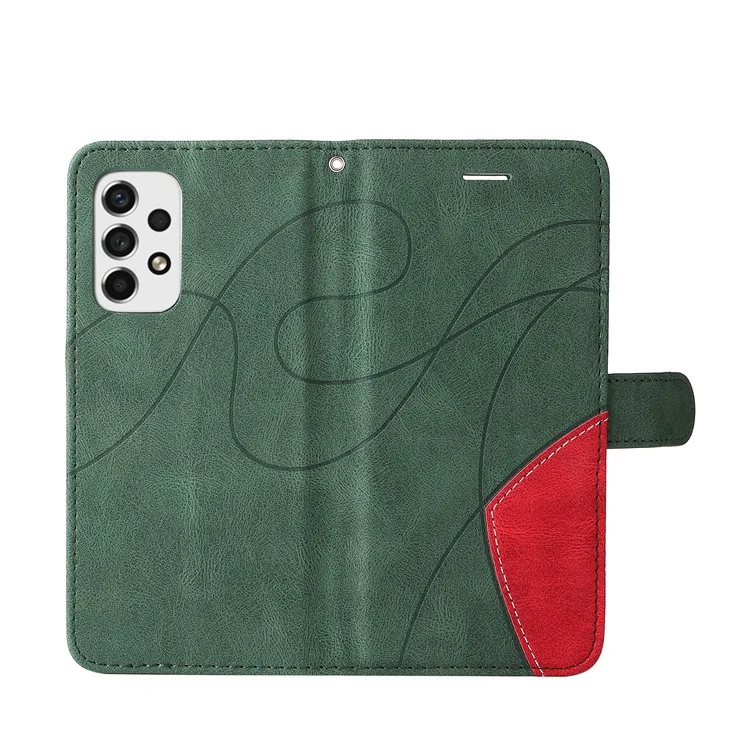 For Samsung Galaxy A53 5G Leather Case Wallet Stand Color Splicing Phone Cover - Green