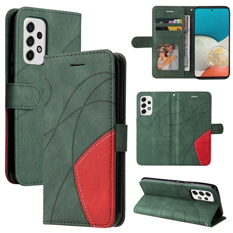 For Samsung Galaxy A53 5G Leather Case Wallet Stand Color Splicing Phone Cover - Green