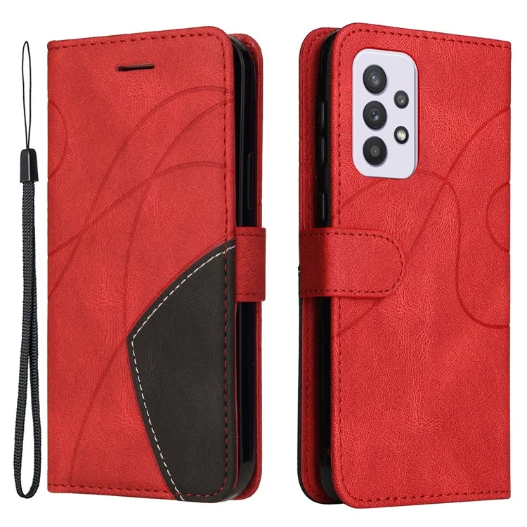 KT Leather Series-1 Dual-color Splicing Design PU Leder Geldbörse Ständer Handy Cover Hülle mit Handschlaufe für Samsung Galaxy A33 5G - Rot