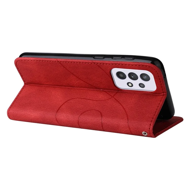 KT Leather Series-1 Dual-color Splicing Design PU Leder Geldbörse Ständer Handy Cover Hülle mit Handschlaufe für Samsung Galaxy A33 5G - Rot