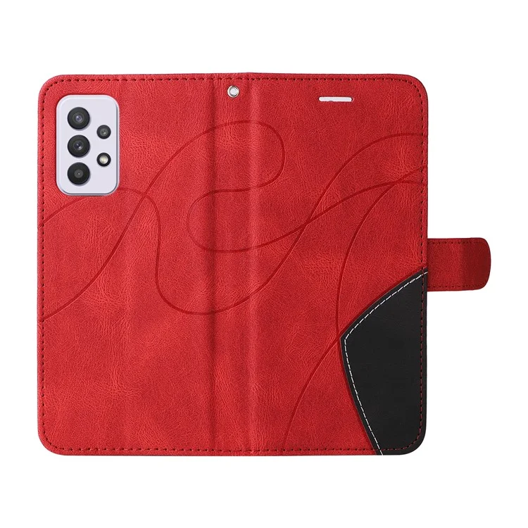 KT Leather Series-1 Dual-color Splicing Design PU Leder Geldbörse Ständer Handy Cover Hülle mit Handschlaufe für Samsung Galaxy A33 5G - Rot