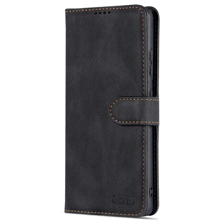AZNS Magnetic Closure PU Leather Flip Wallet Case Stand Shockproof TPU Inner Shell Phone Cover for Samsung Galaxy S21 Ultra 5G - Black