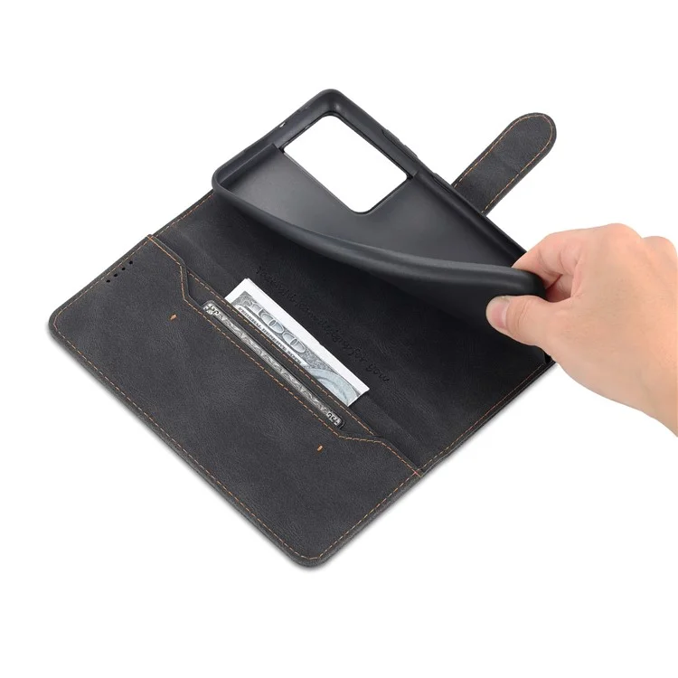 AZNS Magnetic Closure PU Leather Flip Wallet Case Stand Shockproof TPU Inner Shell Phone Cover for Samsung Galaxy S21 Ultra 5G - Black