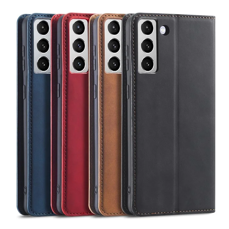 FORWENW Fantasy-Serie Haptik-Gefühl Magnetische Auto-absorbierte PU-Leder-Hülle Geldbörse Ständer Handyhülle für Samsung Galaxy S22 5G - Schwarz