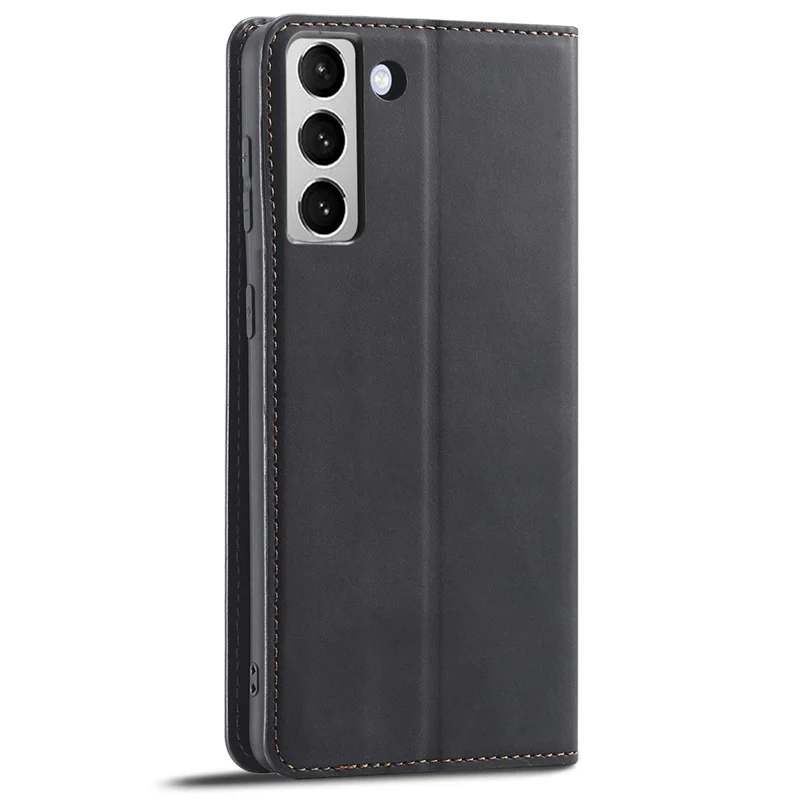 FORWENW Fantasy Series Soft TPU Inner Case Skin-touch PU Leather Cover with Wallet Stand for Samsung Galaxy S22+ 5G - Black