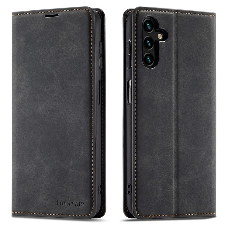 Forwenw Fantasy Series Skin-touch PU Cuero Billetera Estuche Por Teléfono de Cierre Automático Cubierta Magnética Para Samsung Galaxy A13 5G - Negro