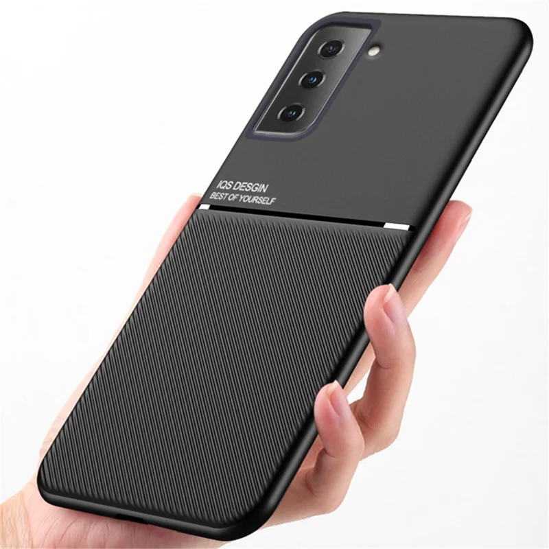 Built-in Metal Sheet Drop-resistant Cover Imprinting PU Leather + TPU Phone Case for Samsung Galaxy S21 5G - Blue
