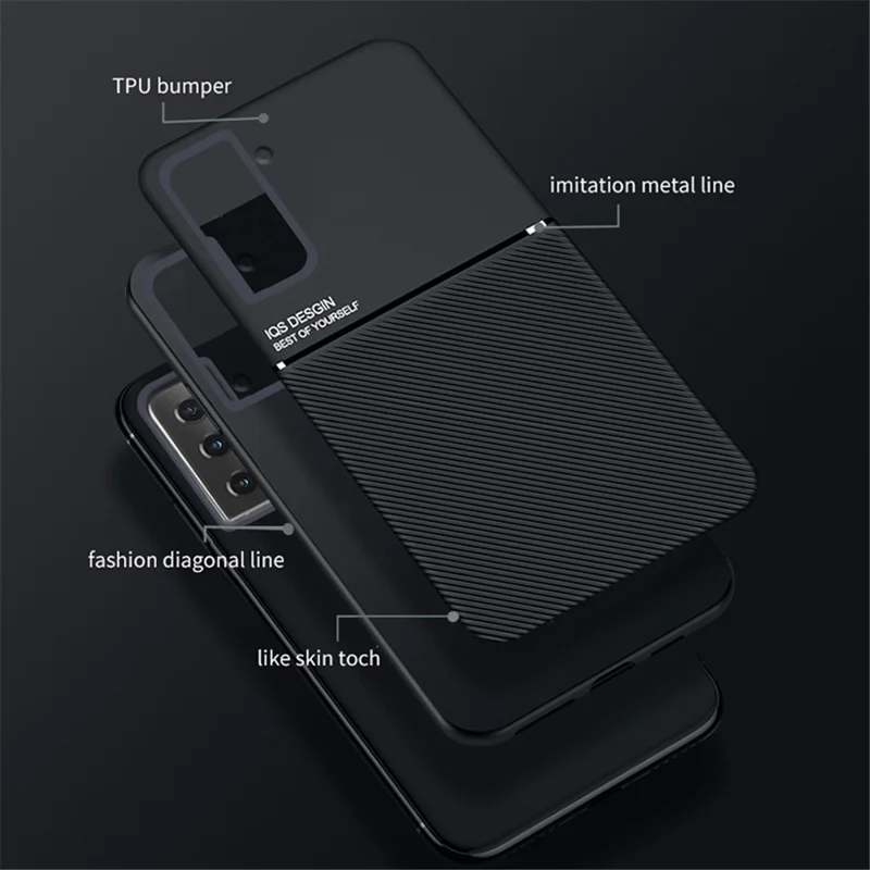 Built-in Metal Sheet Drop-resistant Cover Imprinting PU Leather + TPU Phone Case for Samsung Galaxy S21 5G - Blue