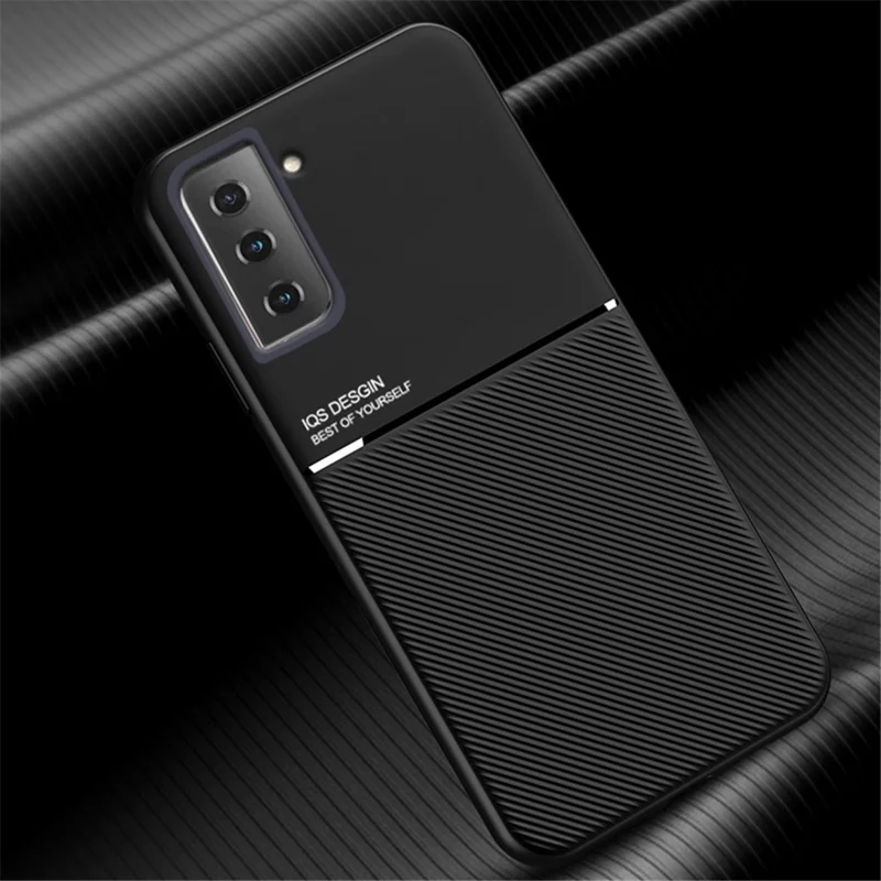 Built-in Metal Sheet Drop-resistant Cover Imprinting PU Leather + TPU Phone Case for Samsung Galaxy S21 5G - Blue