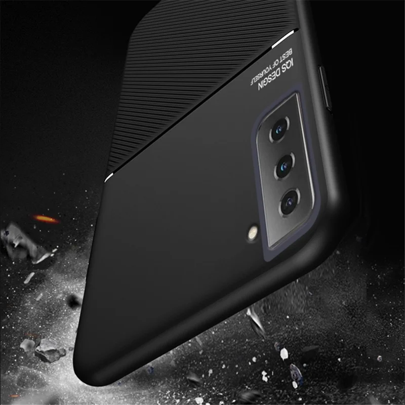 Built-in Metal Sheet Drop-resistant Cover Imprinting PU Leather + TPU Phone Case for Samsung Galaxy S21 5G - Blue