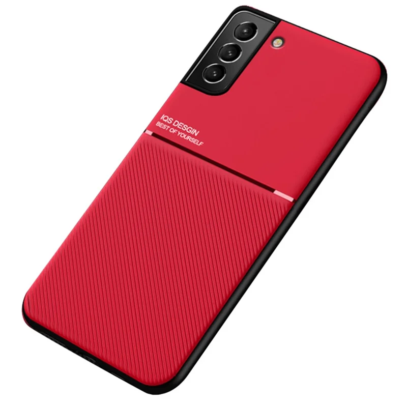 Built-in Magnetic Metal Sheet Mobile Phone Case TPU + PU Leather Shockproof Mobile Phone Covering for Samsung Galaxy S22+ 5G - Red