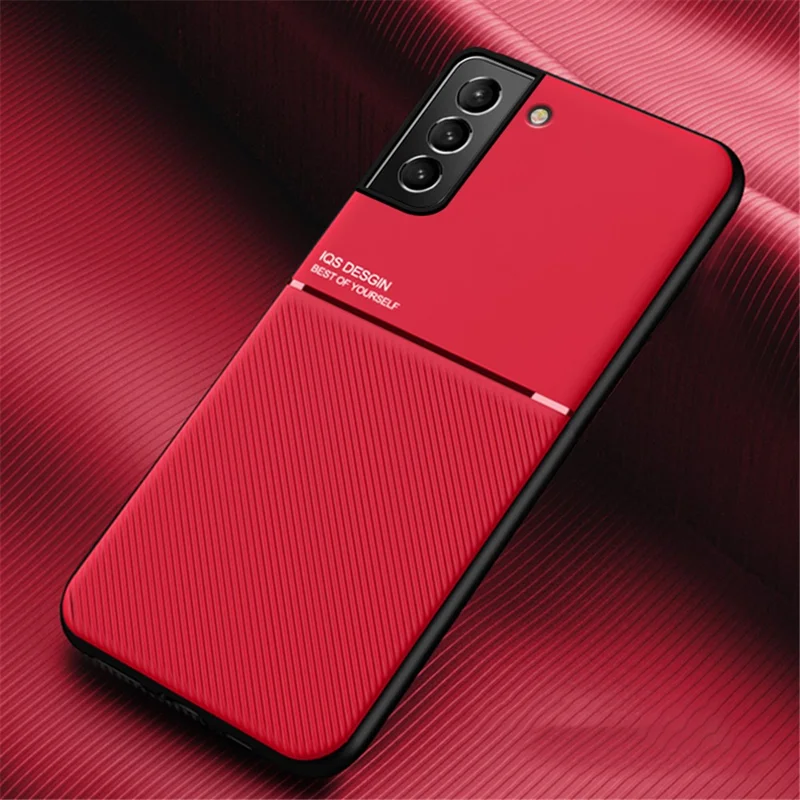 Built-in Magnetic Metal Sheet Mobile Phone Case TPU + PU Leather Shockproof Mobile Phone Covering for Samsung Galaxy S22+ 5G - Red