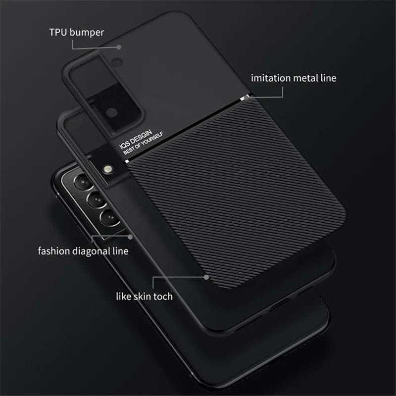 Built-in Magnetic Metal Sheet Mobile Phone Case TPU + PU Leather Shockproof Mobile Phone Covering for Samsung Galaxy S22+ 5G - Red