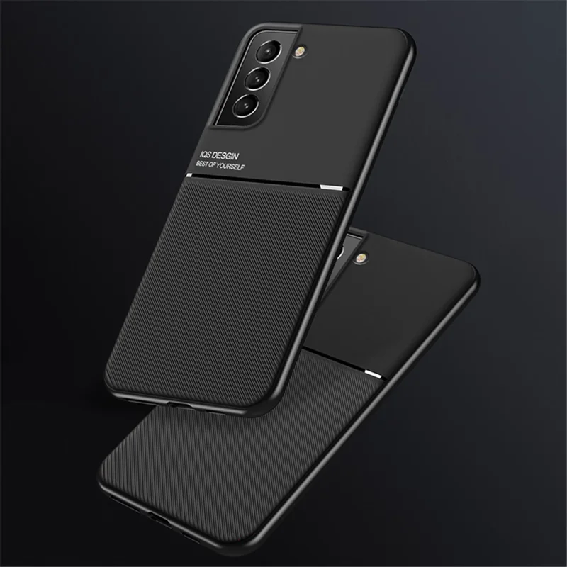Built-in Magnetic Metal Sheet Mobile Phone Case TPU + PU Leather Shockproof Mobile Phone Covering for Samsung Galaxy S22+ 5G - Red