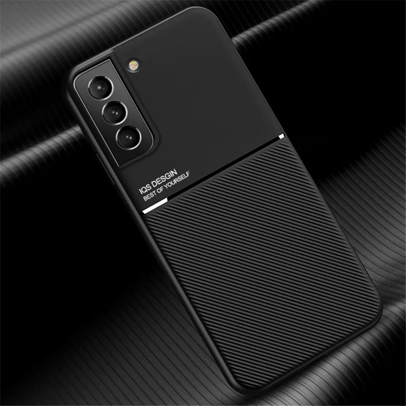 Built-in Magnetic Metal Sheet Mobile Phone Case TPU + PU Leather Shockproof Mobile Phone Covering for Samsung Galaxy S22+ 5G - Red