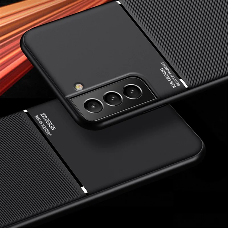 Built-in Magnetic Metal Sheet Mobile Phone Case TPU + PU Leather Shockproof Mobile Phone Covering for Samsung Galaxy S22+ 5G - Red