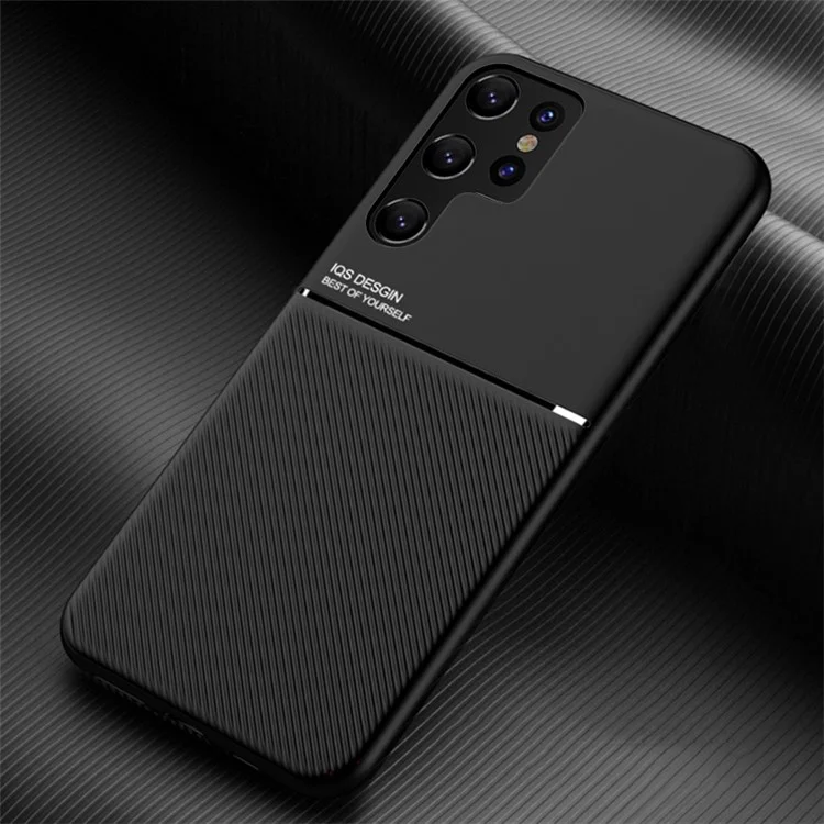 Anti-dust Shockproof Mobile Phone Case TPU + PU Leather Smartphone Cover for Samsung Galaxy S22 Ultra 5G - Black