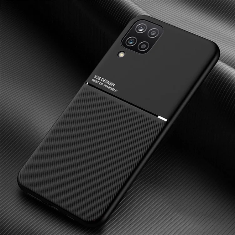 Textured Light Slim Phone Case TPU + PU Leather Anti-scratch Mobile Phone Cover with Built-in Magnetic Metal Sheet for Samsung Galaxy A12 - Black