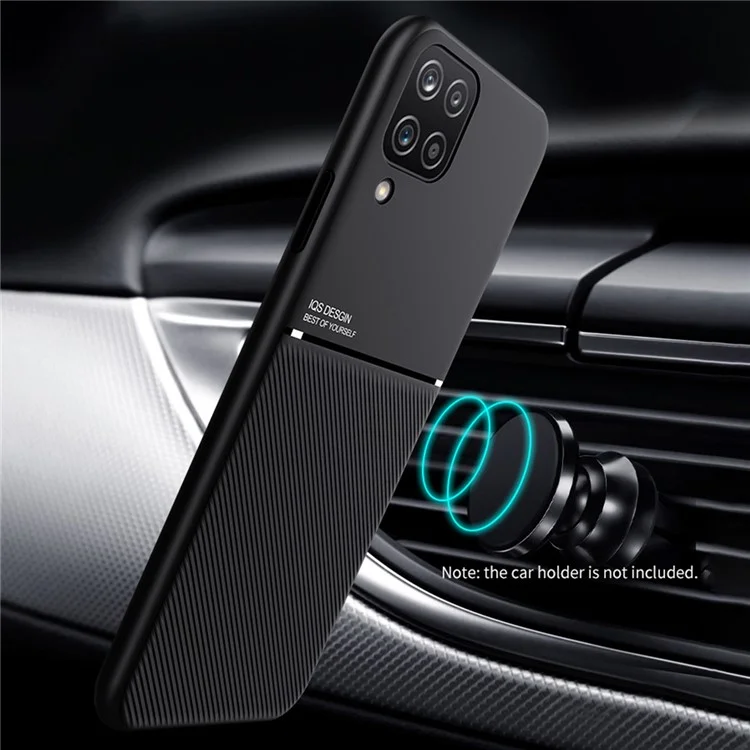 Textured Light Slim Phone Case TPU + PU Leather Anti-scratch Mobile Phone Cover with Built-in Magnetic Metal Sheet for Samsung Galaxy A12 - Black