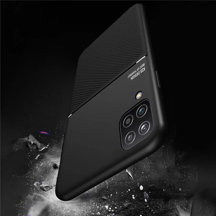 Textured Light Slim Phone Case TPU + PU Leather Anti-scratch Mobile Phone Cover with Built-in Magnetic Metal Sheet for Samsung Galaxy A12 - Black