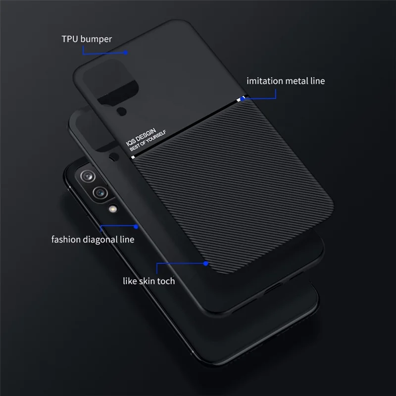 Textured Light Slim Phone Case TPU + PU Leather Anti-scratch Mobile Phone Cover with Built-in Magnetic Metal Sheet for Samsung Galaxy A12 - Red