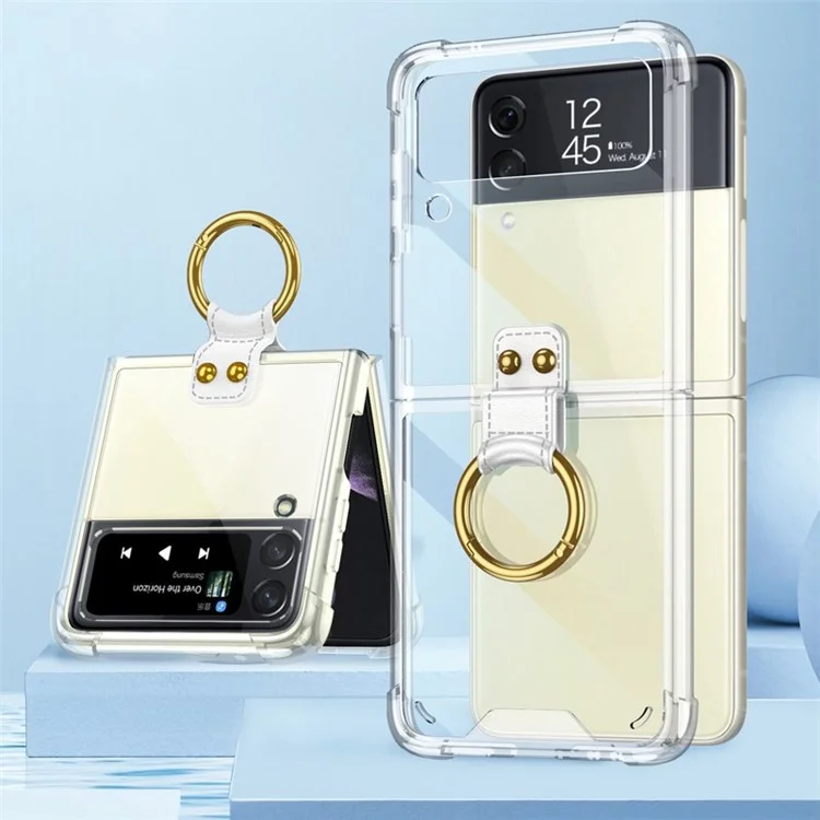 GKK Four Corners Drop-proof Hard PC Flipping Phone Hülle Mit Metallring-kickstand Für Samsung Galaxy Z Flip3 5g - Transparent