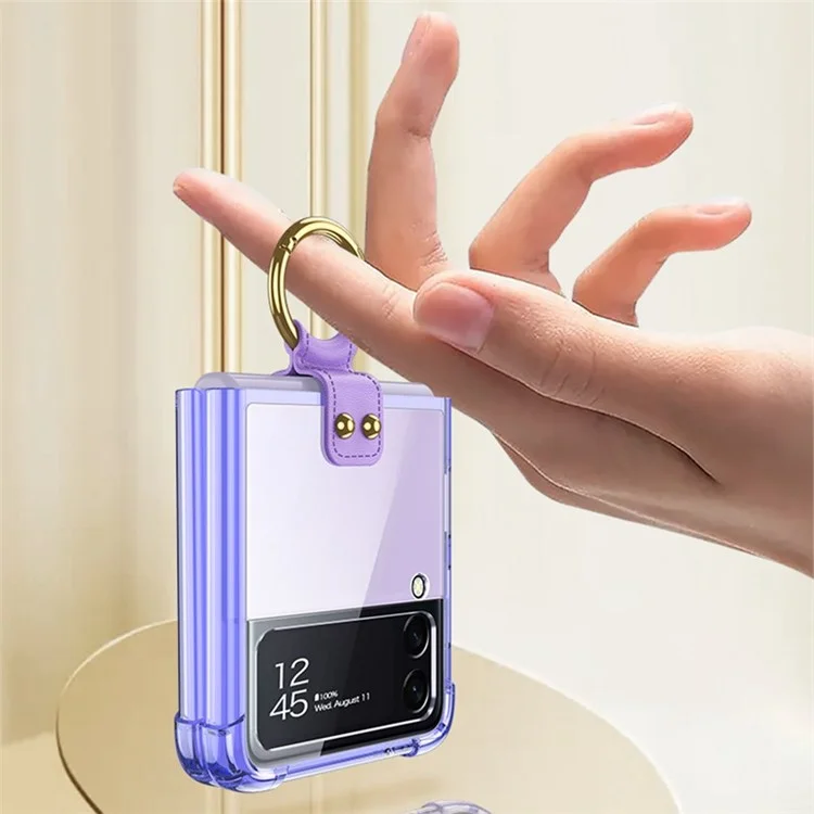 GKK Four Corners Drop-proof Hard PC Flipping Phone Hülle Mit Metallring-kickstand Für Samsung Galaxy Z Flip3 5g - Transparent