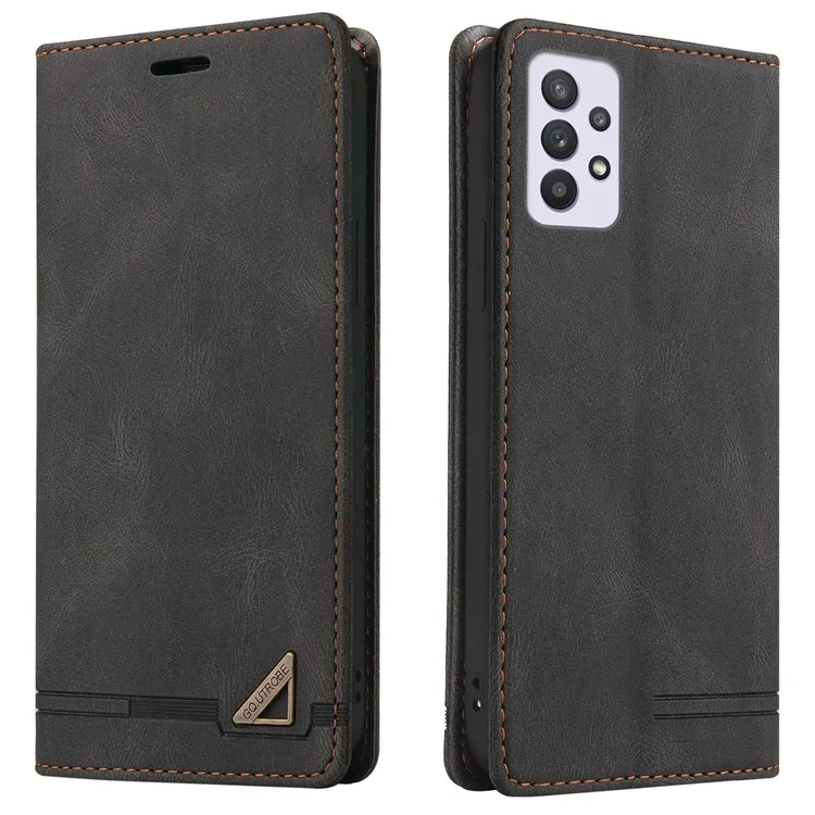 GQ.UTROBE 008 Series Stand Wallet Function RFID Blocking Anti-swiping Phone Case Skin Touch PU Leather Magnetic Auto-absorbed Cover for Samsung Galaxy A33 5G - Black