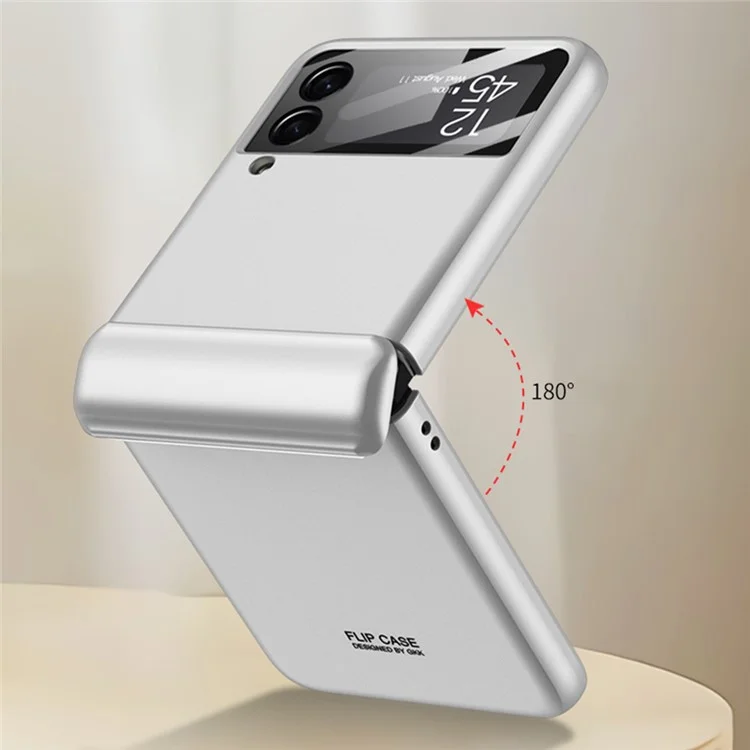 Case de Pliage du PC Dur PC Hinge GKK Pour Samsung Galaxy Z Flip3 Couvercle de Téléphone 5G Avec un Film D'objectif en Verre Trempé Intégré - Argent