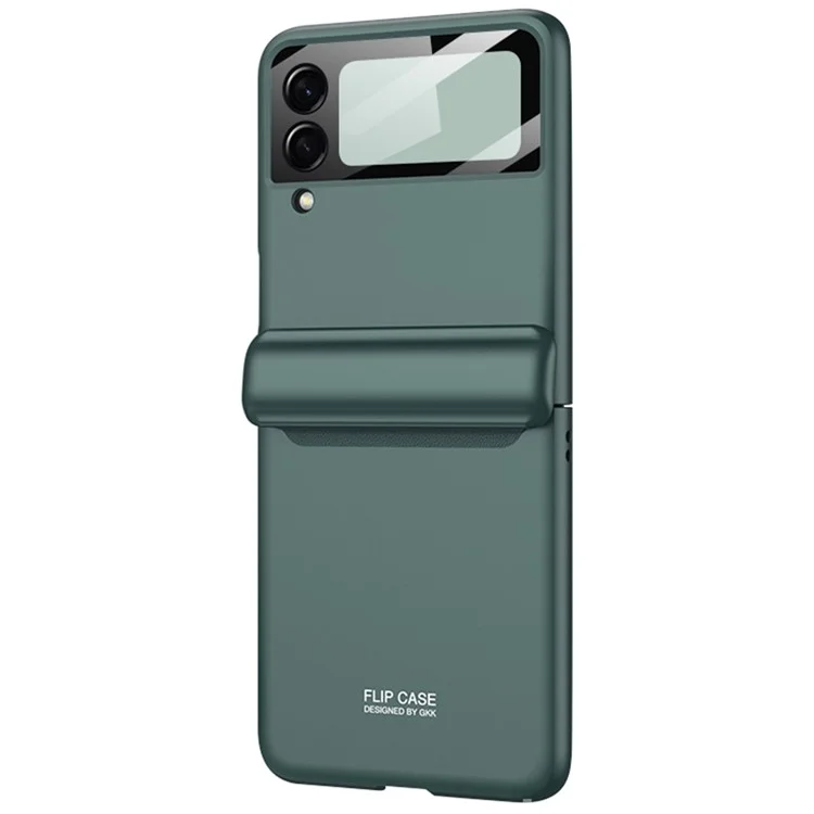 GKK Bisagra de Absorción Magnética Case de Plegamiento de PC Duro Para Samsung Galaxy Z Flip3 5G Cubierta de Teléfono Con Película de Lente de Cámara de Vidrio Templado Incorporado - Verde de Medianoche