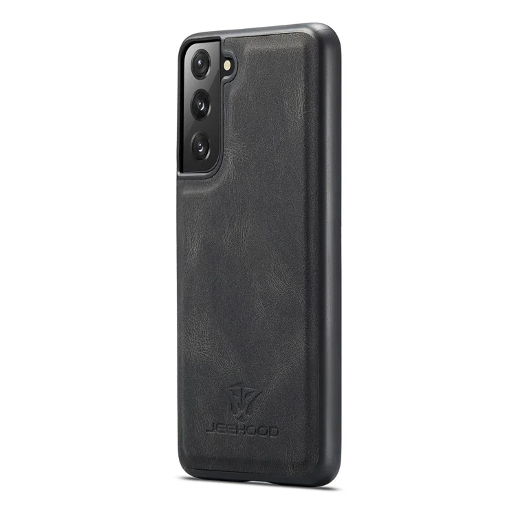 JEEHOOD Detachable -2-in-1 Wallet Kickstand Design Leather Coated TPU Phone Case for Samsung Galaxy S22 5G - Black