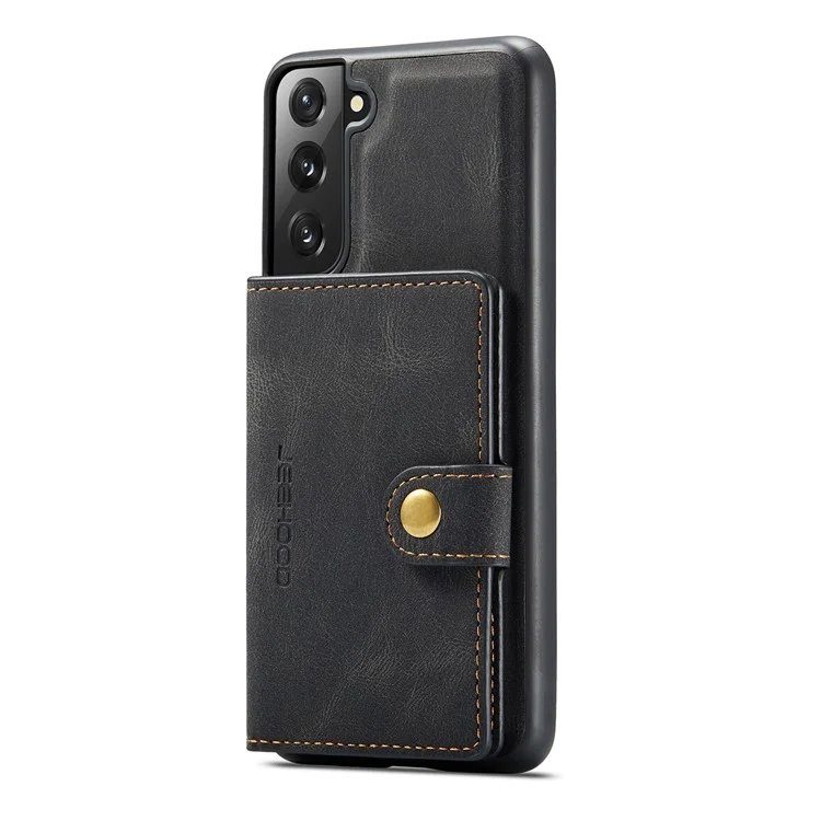 JEEHOOD Detachable -2-in-1 Wallet Kickstand Design Leather Coated TPU Phone Case for Samsung Galaxy S22 5G - Black