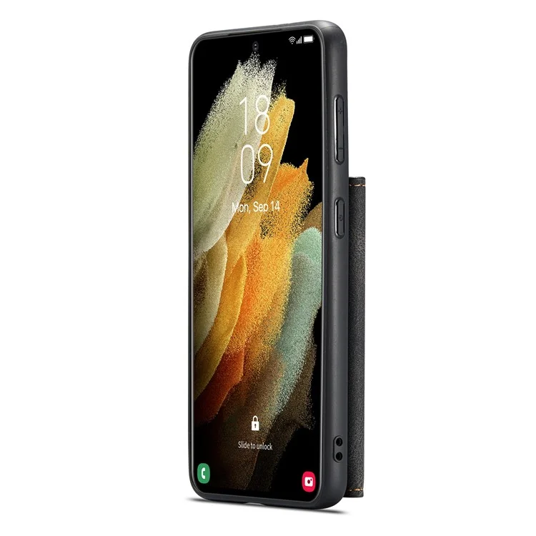JEEHOOD Detachable -2-in-1 Wallet Kickstand Design Leather Coated TPU Phone Case for Samsung Galaxy S22 5G - Black