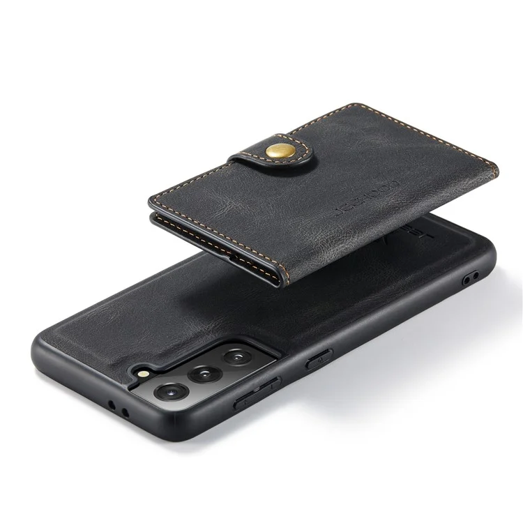 JEEHOOD Detachable -2-in-1 Wallet Kickstand Design Leather Coated TPU Phone Case for Samsung Galaxy S22 5G - Black