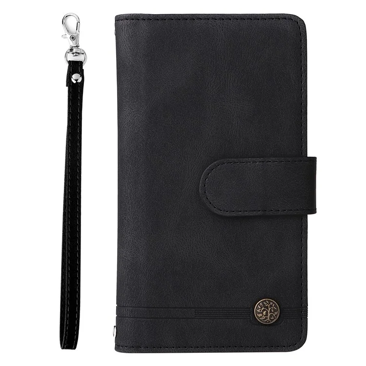 Kratzfeste Streifen Eingeprägte Haut-touch-brieftaschen-leder-abdeckkartenhülle Mit Reißverschluss-tasche Für Samsung Galaxy A52 4g/5g/a52s 5G - Schwarz